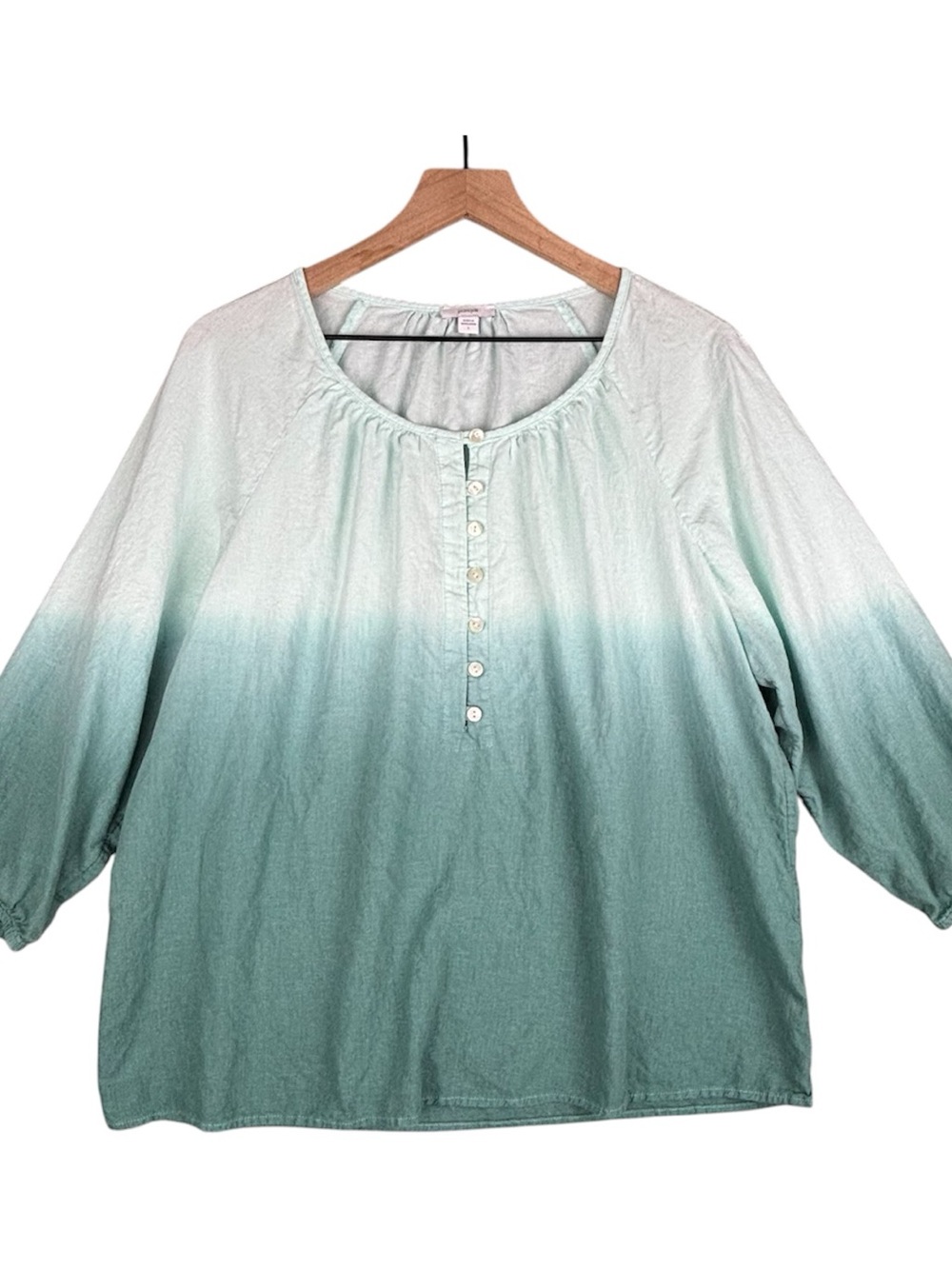 Pure J Jill Womens Large Green Teal Ombre Dip Dye Button Front